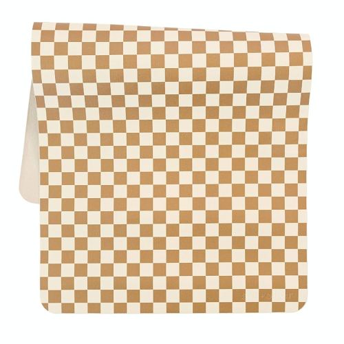 Vegan Leather Baby Changing Mat (16 X 30 in) - Multipurpose Wipeable and Portable Diaper Changing Pad - Foldable for Travel (Mocha Checker)