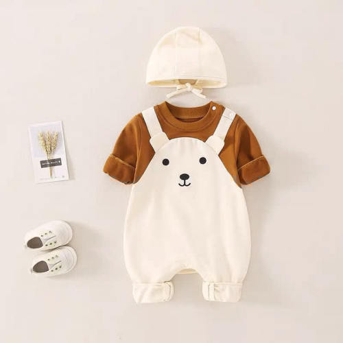 MiniOlie Baby Bear Color Block Romper with Hat
