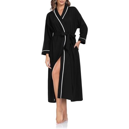 EA'S SECRET 100% Cotton Robes for Women Lightweight Long Kimono Bathrobe Soft Ladies Loungewear with Pockets