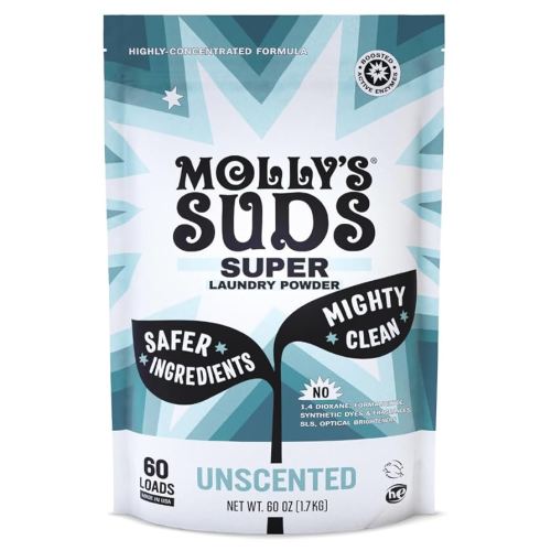 Molly's Suds Unscented Super Powder Detergent | Extra Strength Laundry Soap, Stain Fighting | Sensitive Skin | Simple, Effective Ingredients | 60 Loads
