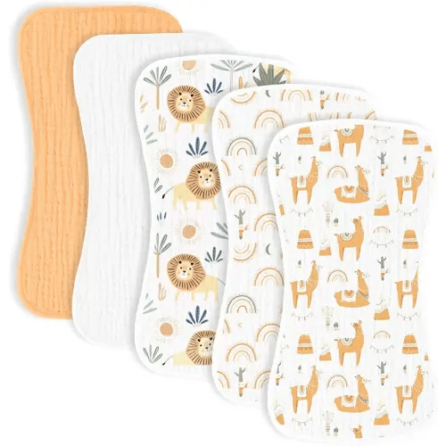 5 Pack Muslin Baby Burp Cloths- Neutral Muslin Burping Cloths for Baby Boys Girls and Newborn Towel, Unisex- Large Absorbent Burp Cloths-20 x10 Inches