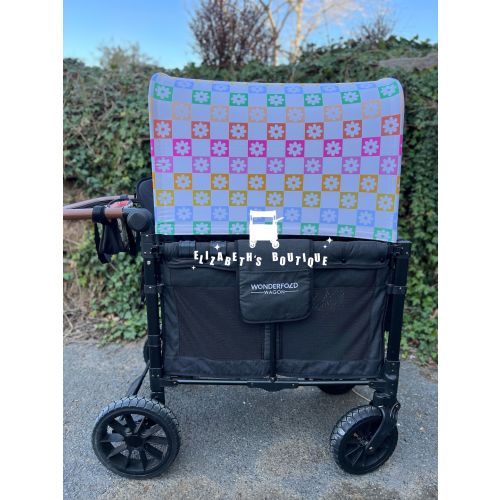 Made to order- Retro Groovy Daisy Wagon Canopy , Seat Covers for your Wonderfold Wagon, Rainbow Baby, Joymor Wagon