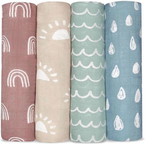 Muslin Swaddle Blankets Neutral Receiving Blanket For Boys And Girls By Comfy Cubs Cubs (sun, Rainbow, Rain, Doodle)