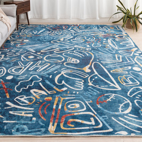Sportsglyphs Black Baseball Area Rug