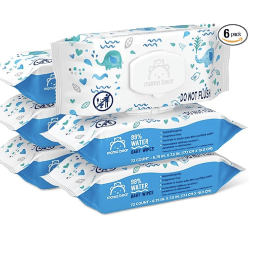 Amazon Brand - Mama Bear 99% Water Based Baby Wipes, Hypoallergenic for Sensitive Skin, Fragrance Free, 432 Count (6 Packs of 72)