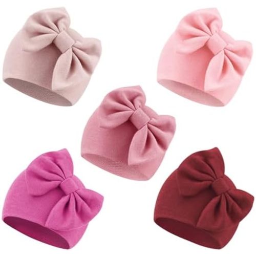 AQOKKA Newborn Baby Girl Hats with Bow Cotton Toddler Infant Beanie Cap Newborn Hospital Hats for Baby Girl Kid 0-24 Months