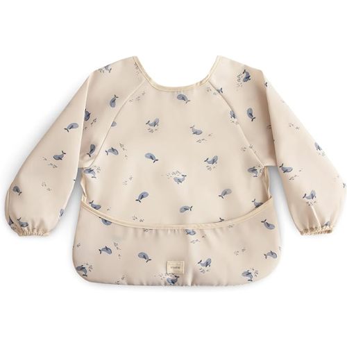 mushie Long Sleeve Baby Bib | Water Resistant Adjustable Fit for Ages 6-24 Months