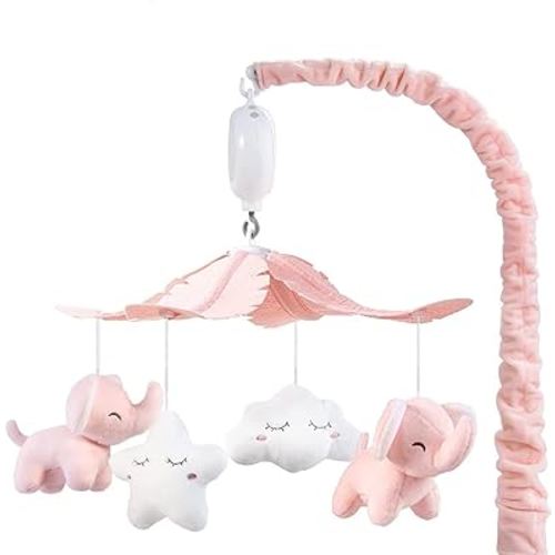 FEISIKE Crib Mobile for Girls with 3 Modes Digital Music Box(Turn Only, Music Only, Turn & Music), 12 Lullabies, Pink Elephant Nursery Mobile, Clamp Type, Pretty Box Packaging