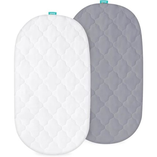 Bassinet Mattress Pad Cover, Fits 18” x 28” Munchkin Brica, Graco Pack 'n Play Day2Dream Bassinet and Pamo Babe 4 in 1 Portable(only for Bassinet), 2 Pack, Ultra Soft Waterproof, White and Grey
