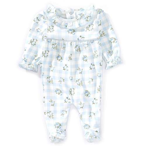 Edgehill Collection Baby Girls Preemie-6 Months Long Sleeve Gingham Floral Footie Coverall