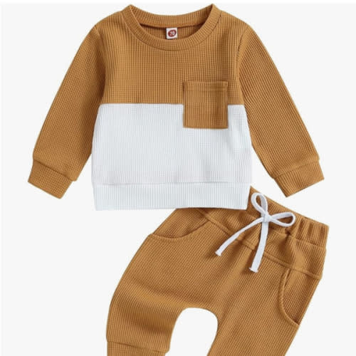 Kupretty Toddler Baby Boy Fall Winter Clothes Color Block Long Sleeve Sweatshirt Pullover Tops + Joggers Pants Outfit Set