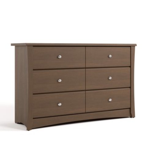 Storkcraft Crescent 6 Drawer Nursery Double Dresser, Hazelnut