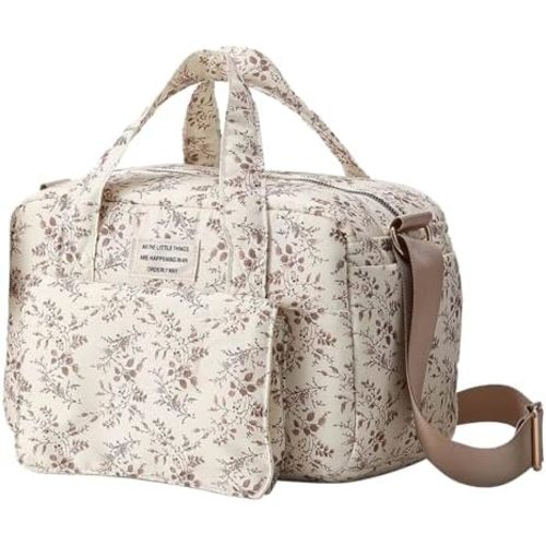 Lushandy Small Diaper Bag Tote, Quilted Puffy Diaper Bag Crossbody Mini Floral Baby Travel Bags for Girl Mommy Bags