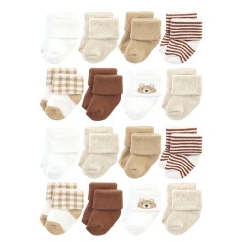 Hudson Baby Cotton Rich Baby Terry Socks 16-Pack, Color: Teddy bear, Size: 0-6 months