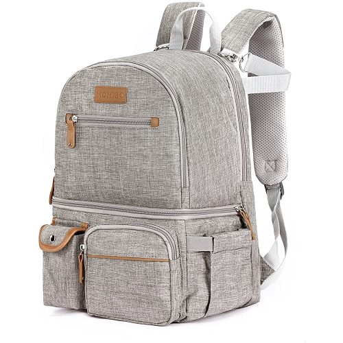 MOMIGO Breast Pump Backpack - Cooler and Moistureproof Bag Double Layer for Mother Outdoor Working Backpack with 13 Inch Laptop Compartment Fit Most Breast Pumps (Grey)