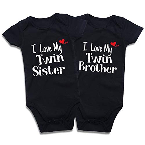 DEFAHN Funny Twins Baby Bodysuits Boys Girls Rompers 2 Pack Twin Matching Clothes Outfits for Newborn Infant