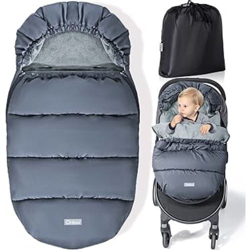 Orzbow Universal Stroller Footmuff, Winter Baby Stroller Bunting Bag, Warm Coral Fleece Stroller Sleeping Bag for Cold Weather, Waterproof & Windproof, Baby Winter Must Have, Grey