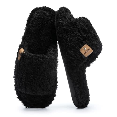GOEWY Fuzzy Open Toe Slippers for Women Indoor Cozy Memory Foam Slip On House Slides Shoes Gifts for Womens Her Mom