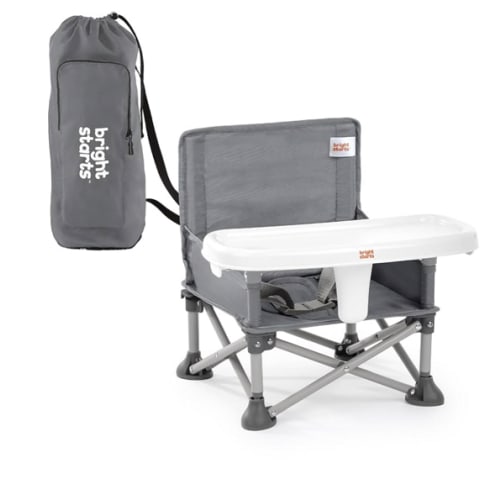 Bright Starts Pop 'N Sit Portable Booster, Indoor/Outdoor Use, Floor Seat with Feeding Tray, Grey, 6 Mos - 3 Yrs