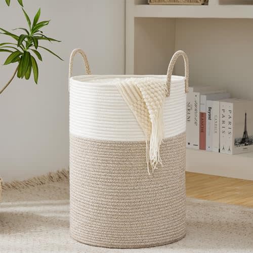 Cotton Rope Laundry Hamper by YOUDENOVA, 72L - Woven Collapsible Laundry Basket - Clothes Storage Basket for Blankets, Laundry Room Organizing, Bedroom Storage, Clothes Hamper – Brown