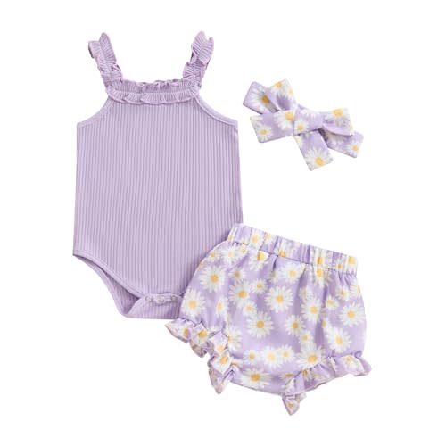 fhutpw Baby Girl Clothes Summer Cute Outfits 3 6 12 18 Months Spaghetti Strap Romper & Floarl Shorts Sets