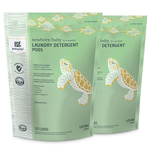 Grab Green Newborn Baby Laundry Detergent Pods - Natural Laundry Powder Pods (60 Pods, Fragrance Free) - 2 Count (Pack of 1)