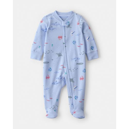 Newborn Baby Sea Animals 2-Way Zip 100% Cotton Sleep & Play Pajama - Blue | Carter's
