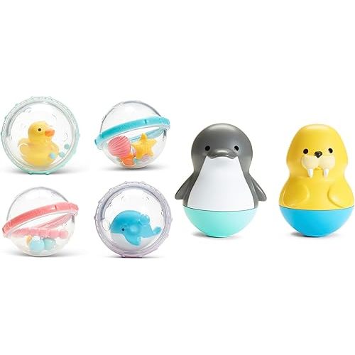 Munchkin® Float & Play BubblesTM Baby Bath Toy, 4 Count and Mold Free Bath Bobbers, Walrus & Dolphin