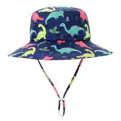 American Trends UPF 50+ Baby Boy Sun Hat Sun Protective Cute Wide Brim Summer Kids Beach Bucket Hats Toddler Sun Hats for Girl Navy Dinosaur M