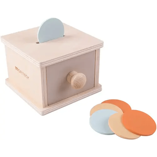 MORITECK Montessori Coin Box and Object Permanence, Wood Drawer with 3 Colors Coin Toy for 1 Year and up Baby, Infant Developmental Coin Drop Toy for Girls and Boys Birthday Gift…