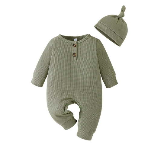 BLVB Toddler Boys Girls Romper Infant Baby Clothes Solid Color Long Sleeve Jumpsuit Fall Winter Spring Outfit with Hat