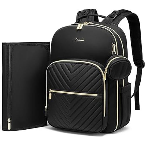 LOVEVOOK Diaper Bag Backpack, Quilted Baby Bag with Changing Pad & Pacifier Holder, Waterproof Travel Diaper Bags for Baby Boys Girls, Stylish and Large Capacity, Black