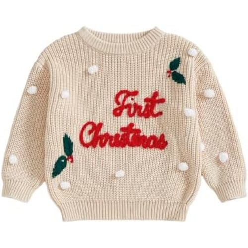 MoZiKQin Baby Christmas Outfit Boy Girl First Christmas Sweater Infant Toddler Knit Ugly Sweaters Fall Winter Clothes