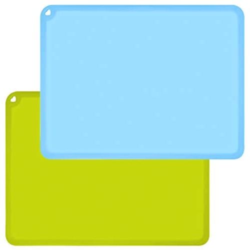 Silicone Kids Placemats, Non-Slip Placemats for Kids Baby Toddlers Table Mats, Children’s Dining Food Mats, 2Pack, Baby Blue/Green