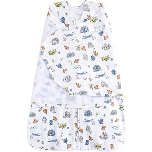 HALO Disney Baby Finding Nemo 100% Cotton Sleepsack Swaddle, 3-Way Adjustable Wearable Blanket, TOG 1.5, Great Barrier Reef, Newborn, 0-3 Months