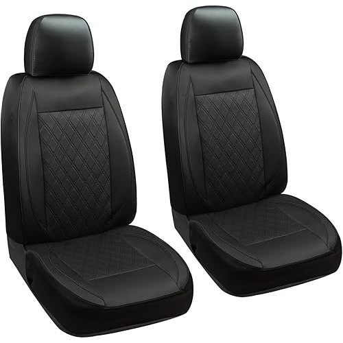 GIANT PANDA Front Car Seat Cover for Kia, Piping Leather Bucket Seat Covers Custom Fit Kia Sorento Sportage Forte Telluride K5 Seltos Carens Optima Carnival (Black)