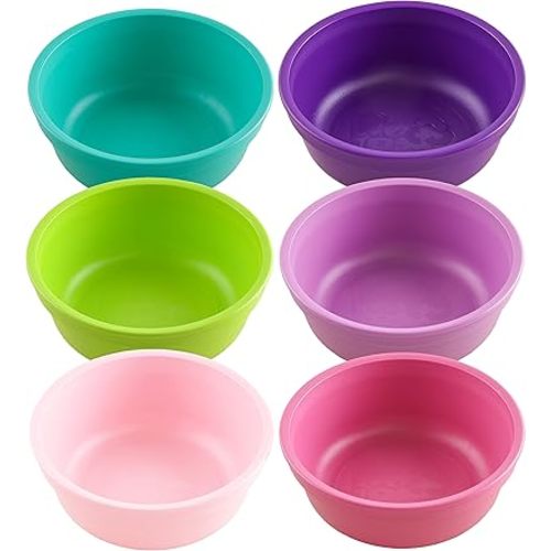 Re-Play Made in USA 12 Oz. Reusable Plastic Bowls, Pack of 6 - Dishwasher and Microwave Safe Bowls for Cereals, Snacks, and Everyday Dining - Toddler Bowl Set 5.75" x 5.75" x 2" - Fairytale