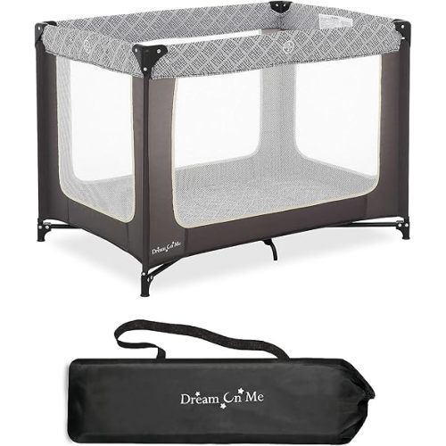 Dream On Me Zoom Portable Playard in Dark Grey, Lightweight, Packable and Easy Setup Baby Playard, Breathable Mesh Sides and Soft Fabric - Comes with a Removable Padded Mat