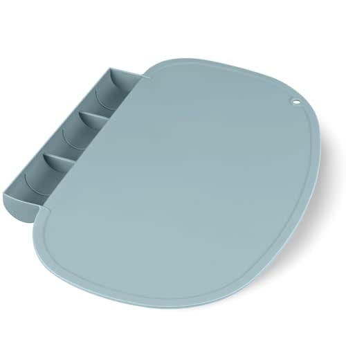 Silicone Placemat for Baby, Silicone Tablemats with Food Catching Pocket, Non-Slip Silicone Placemat for Restaurants Home Travel (Ether)