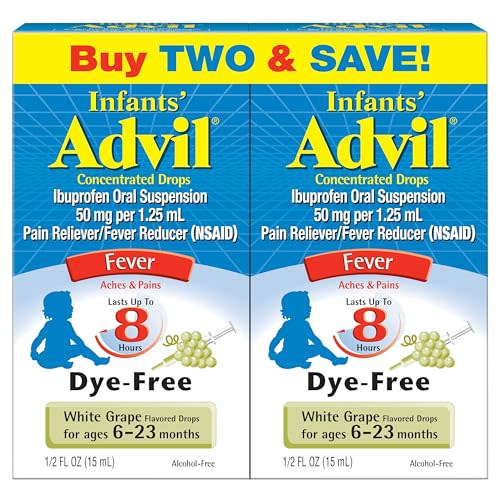 Infants' Advil Liquid Pain Reliever and Baby Fever Reducer, Infant Ibuprofen Dye Free Pain Relief and Fever Medicine, White Grape - 0.5 Fl Oz (2 Pack)