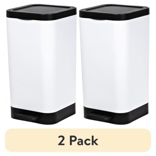 (2 pack) Hefty 2.6 Gallon Trash Can, Plastic Step On Bathroom Trash Can, White