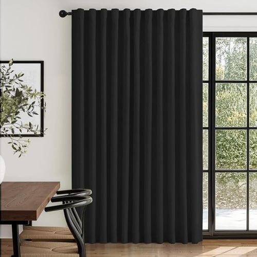 Linen Blackout Curtains for Bedroom 84 Inches Long, Back Tab/Rod Pocket Living Room Drapes, Thermal Insulated Blackout Curtains 2 Panels Set, 50" W x 84" L, Black