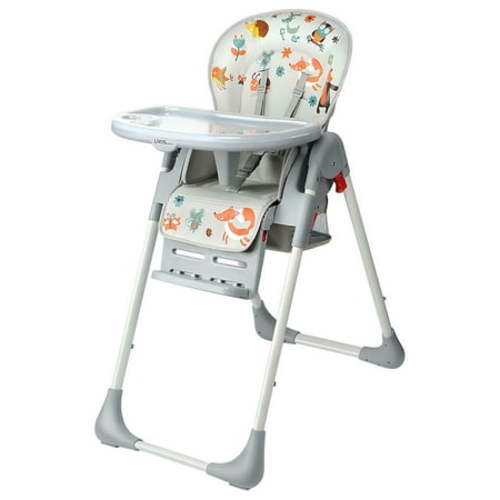Baby High Chair with Built-in Hidden Rear Wheels, Foldable Highchair for Babies Toddlers, Adjustable Heights & Footrests, 3 Reclining Backrest, Removable Double Tray