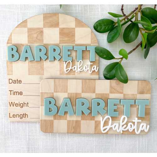 Checkered baby Name Birth Announcement Sign Birth Stat Sign Newborn Announcement Baby Shower custom keepsake gift checkered baby boy Nursery