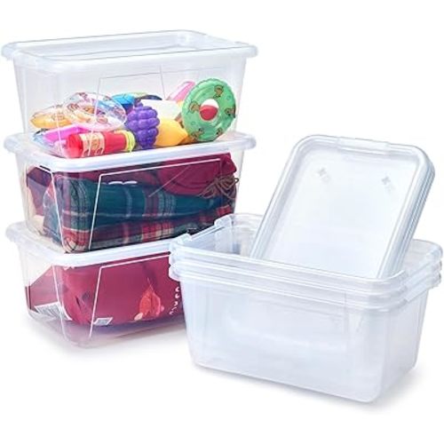 GAMENOTE Clear Plastic Storage Bins with Lids,Stackable Containers for Classroom,Toy Storage Organizer, 5 Qt 6 Pack Small Tubs,Tote Box for Kids Playroom,Sorting(12×7.2×5.1 in)