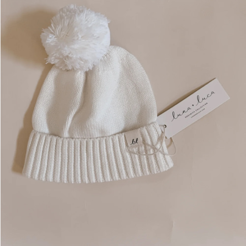 Luna + Luca Pom Beanie - White