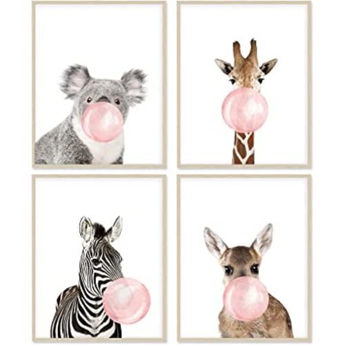 Woodland Nursery Decor Animal Wall Art for Bedroom, Set of 4, 11x14 Canvas Poster Prints Unframed, Posters for Girls Room, Safari Nursery Decor, Kids Wall Decor