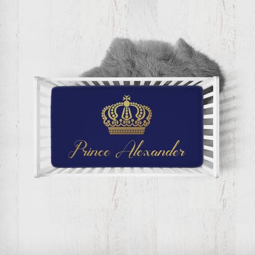 Personalized Prince Crib Sheet, Crib Sheets Boy, Prince Crib Bedding, Prince Nursery Bedding, Baby Boy Crib Bedding, Gold And Navy Blue Crib