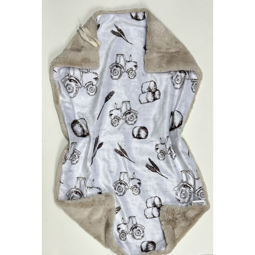 Neutral tractor carseat blanket, western baby blanket, faux fur lovey, security blanket, baby girl lovey, baby boy lovey, farm, security