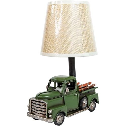 YCHTEWY-Unique Rustic Red Vintage Truck USB Table Lamp with Burlap Shade,Cozy Night Light,Compact & Durable, Perfect for Desktops, Side Tables, or Shelves,6.7 x 4.7 x 6.7 inches (D-Green)